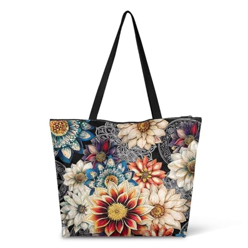 Tote Paper Bag USA Flag Shoulder Bag with Zippers, Jeans Pocket Puppy Large Shopping Beach Bags Handle Book Tote