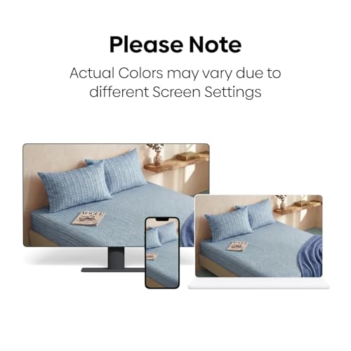 Image of Marrow Lane 300 TC Soft Air Cotton King Size Bedsheet, Bed Sheet for King Size Bed (108x108 Inches) with 2 Pillow Covers | Ultra Soft, Breathable & Durable | Herringbone Arrow Design | Blue
