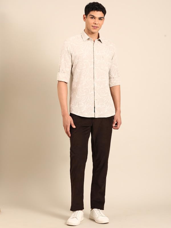 Image of Linen Club Men's Linen Rich Natural Printed Contemporary Fit Full Sleeve Casual Shirt