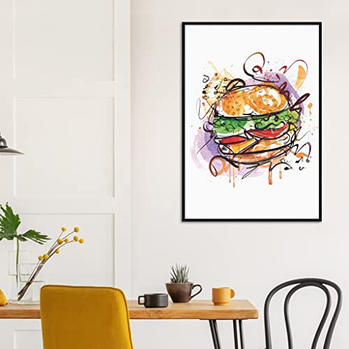 Impression encadrée burger 70 x 100 cm avec cadre noir élégant pour salon design