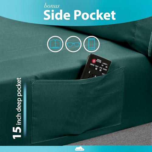 Image of DREAMCARE Full Size Sheets - 6 pcs Breathable Cooling Sheets Full Size Bed | up to 15 inch Deep Pocket Full Sheet Set with Side Pockets - Extra Soft Full Size Bed Sheets - Hotel Luxury Bed Sheets EmrldGreen