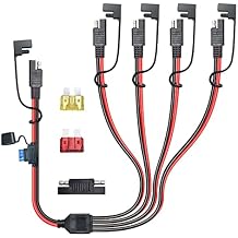 ELFCULB 14 AWG 2 FT SAE كابل تمديد الفاصل من 1 إلى 4 محول SAE مع محول Polarity Reverse لمحاكاة سيارة الألواح الشمسية RV