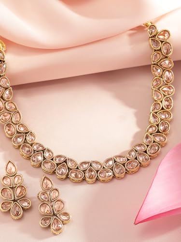 Image of Rubans Necklace Set Gold Plated Kundan Pearl Traditional Stylish Jewellery Gift for Women & Girls