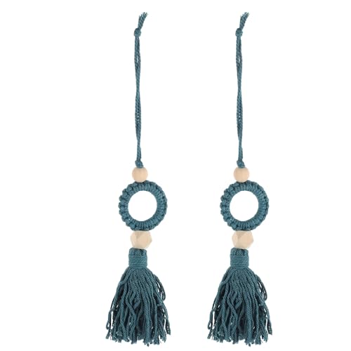 NIYANGLE Borlas Verdes de Madera Hechas a Mano para Decoración Colgante en Tiradores de Puertas, Diseño Ergonómico Rústico, Paquete de 2 Piezas para Hogar y Armarios