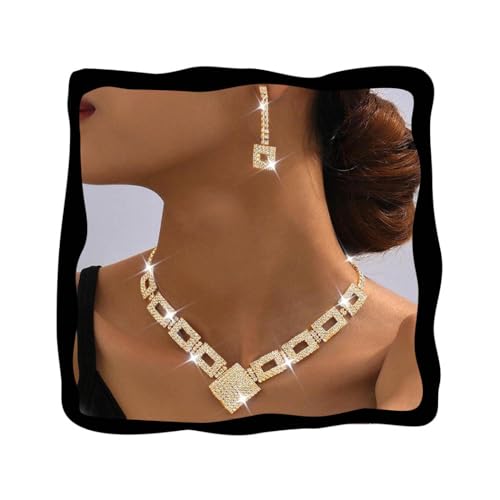 Unicra Crystal Bridal Wedding Jewelry Set Gold Rhinestone Necklace Earrings Bracelet Sets Formal Costume Jewelry for Women and Brides (Gold)