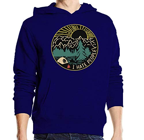 Pull à capuche I Hate People Love Camping bleu medium unisexe pour chiller en plein air
