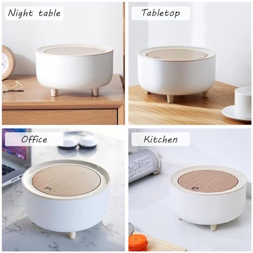 Image of Plastic Mini Portable Tabletop Dustbin, Mini Trash Can with Lid - Wastebasket for Bathroom Vanity, Desktop, Tabletop (ROUND Press - White), Press Top