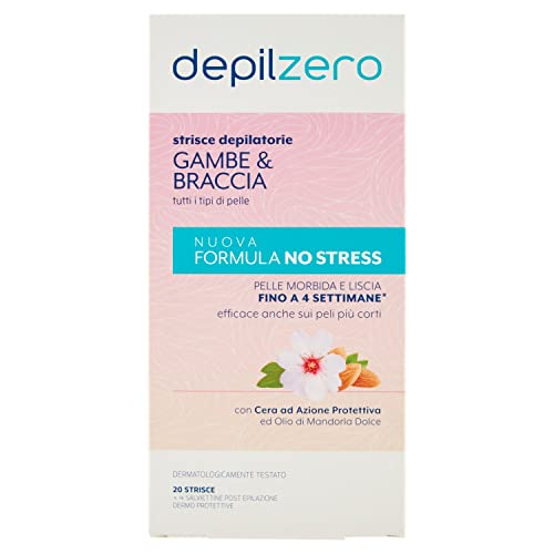 Il pacchetto può variare Depilzero Strisce Depilatorie Gambe e Braccia, 20 Strisce + 4 Salviettine
