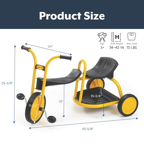 Image of Angeles MyRider Kids Tricycle, Toddler Tricycle with Solid Airless Rubber Tires, Kids Bike for Preschools and Daycare, Tandem Bikes for Ages 3+, 15 inch Tall Seat