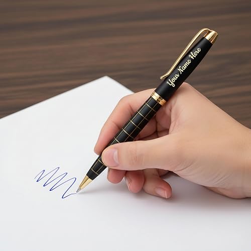 Image of Kajri Gifts Customized Pen With Name Luxury Ballpoint For Signature Customised Pen With Name Black And Gold Body Personalized Gift For Professionals And Corporate (Black Royal Check)