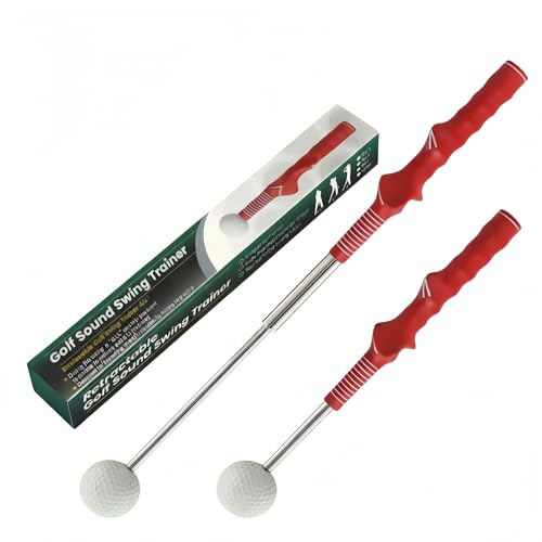 Retractable Golf Swing Trainer for Right Handed Golfers, Golf Grip Trainer with Click Feedback, Portable Golf Swing Training Aid for Indoor Outdoor Practice, Golf Swing Corrector (Red, Right-Handed)
