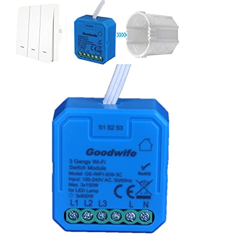 Interruptor WiFi 5A, tuya App Smart 3 Gang Módulo Temporizador, Interruptor Inteligente Mando a Distancia Compatible con Alexa Echo y Google Home, Relé (S09 3C)