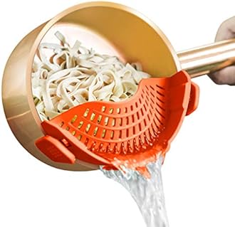Clip On Strainer Silicone for all Pots and Pans, AUOON Pasta Strainer Clip on Food Strainer for Meat Vegetables Fruit Silicone Kitchen Colander