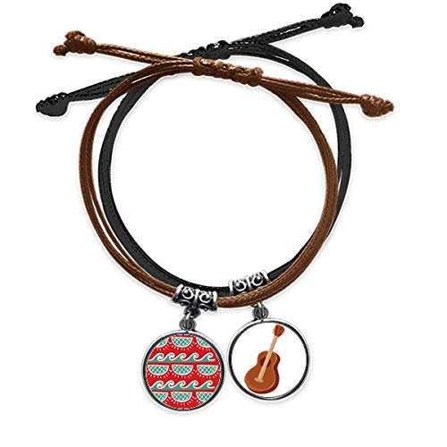 Pulsera cadena cuero guitarra México Totems antigua civilización dibujo rojo verde