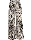 Xojbzoo Unisex Y2K Fashion Striped Zebra Print Jeans High Waist Loose Fit Baggy Pants with Drawstring Retro Streetwear Jeans (Beige,Large)