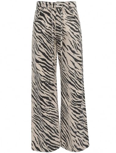 Xojbzoo Unisex Y2K Fashion Striped Zebra Print Jeans High Waist Loose Fit Baggy Pants with Drawstring Retro Streetwear Jeans (Beige,Large)