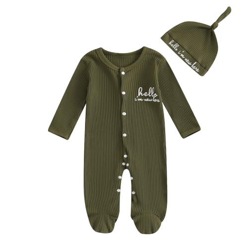Image of MERSARIPHY Newborn Baby Boy Girl Clothes Hi I'm New Here Coming Home From Hospital Outfits Gender Neutral One Piece Romper