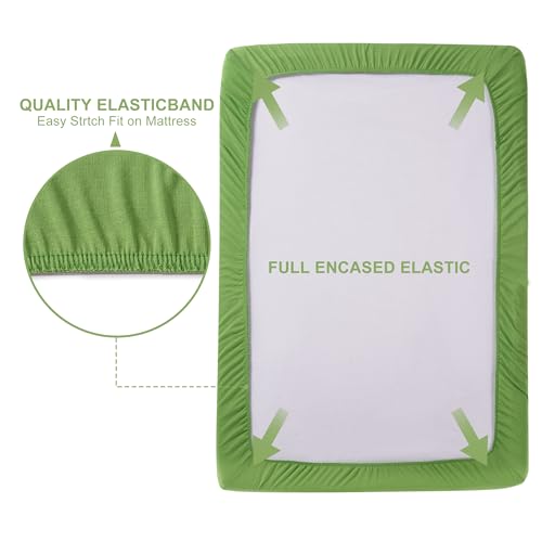 Image of TILLYOU Mini Crib Sheets Fitted 2 Pack, Pack and Play Sheets for Toddler Mattress, Soft and Breathable 38 inchx 24 inch Pack n Play Mattresses Cover, Green Apple & Fruit Green
