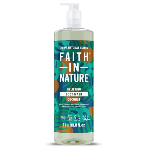 Faith In Nature 1L Natural Coconut Body Wash, Hydrating, Vegan and Cruelty Free, No SLS or Parabens