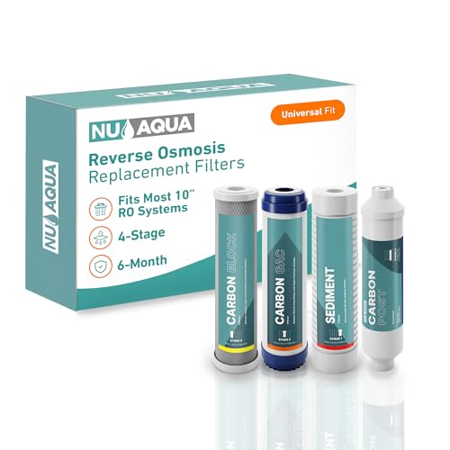 NU Aqua Reverse Osmosis Water Filter System Replacement Set - 4 Stage Under Sink Kit - Includes Sediment, Carbon Filters, Parts & Fittings - Universal Undersink RO Filtration Cartridge Pack