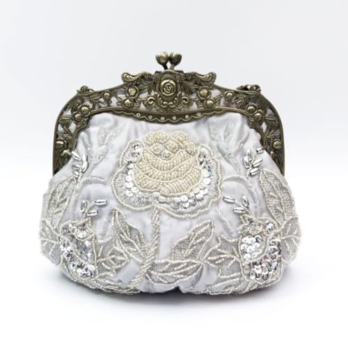 Image of Women's Vintage Beaded Sequin Flower Evening Handbags Wedding Clutches Prom Cocktail Party Handbags