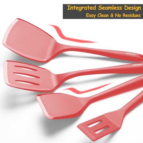 Image of Silicone Spatula Set, 600F Heat Resistant Silicone Spatula Turner Flipper for Cooking, Non Stick and Non Scratch Kitchen Utensils for Eggs & Pancakes, 4 Pack, Red