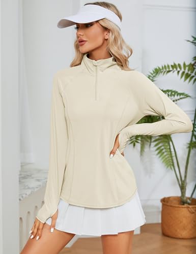 Image of LOMON Women Long Sleeve Shirts Sun Protection 1 /4 Zip Summer Quick Dry Hiking Shirts Quarter Zip Pullover for Women