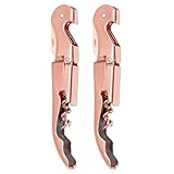 uxcell 2Pcs 5" Wine Openers Waiter Corkscrew Professional Red Wine Bottle Opener Double Hinged with Foil Cutter for Servers Bartender, Rose Gold