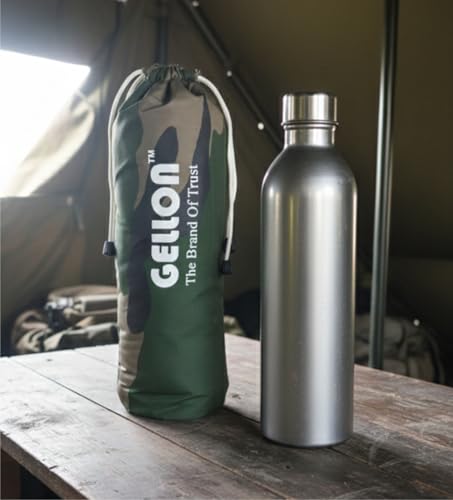 Image of Gellon Bottle Cover In Umbrella Cloth For 750 ML, 1 L to 1.5 Litre Water Proof Drawstring Closer For Travel, Hiking, Office & School Kids In Black Color (Dark Military)