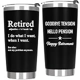 ZyraGleam Retirement Gifts Tumbler for Men Him - Goodbye Tension Hello Pension Farewell Gift for Retired Coworker Colleagues Boss Male Teacher Insulated Stainless Steel Coffee Tumbler 20 OZ Black