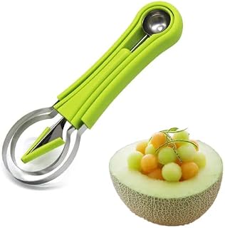 Melon Baller Scoop Set,Professional 4 in 1 Stainless Steel Watermelon Cutter Fruit Carving Tools Set,for Fruit Scooper Seed Remover Dig Pulp Separator Fruit Slicer(Green)