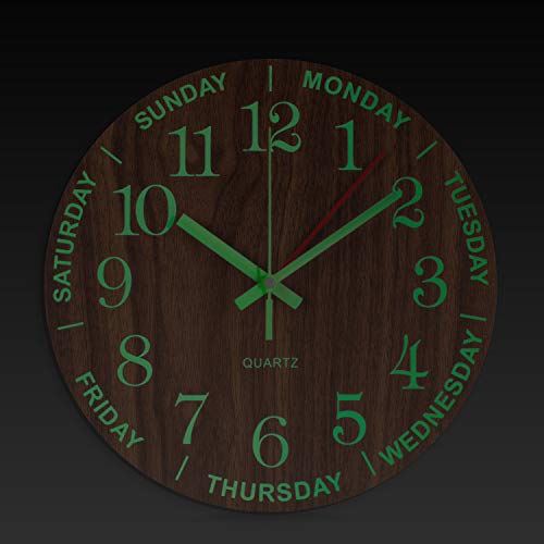 Night Light Wall Clock, Time of Day & Day of The Week Glow in Dark Luminous Wall Clock, Silent Battery Operated Elderly Retirement Analog Wall Clock for Living Room, Bedroom, Kitchen - 12 Inch