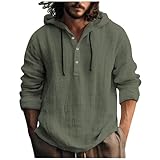 Linen Shirts for Men Lightweight Button Up Long Sleeve Shirt with Hood Relasxed Fit Lightweight Boho Beach Linen Hoodie Big and Tall Shirts Beach Boho Cotton Mens Polo Shirt Spring Clothes
