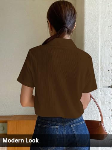 Image of Leriya Fashion Women's Summer Polo T-Shirt - Lightweight Breathable Short Sleeve Collared T-Shirt, Casual Loose Fit Everyday Top for Women