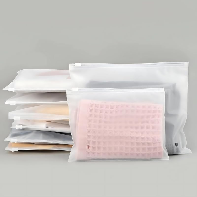 Frosted Zipper Bags - Pack of 10 (22cm*15cm) | Resealable, Waterproof & Durable Packaging Pouch | Pouches for Snacks, Cosmetics & Travel Essentials | Eco-Friendly & Multi-Purpose Storage Pouch