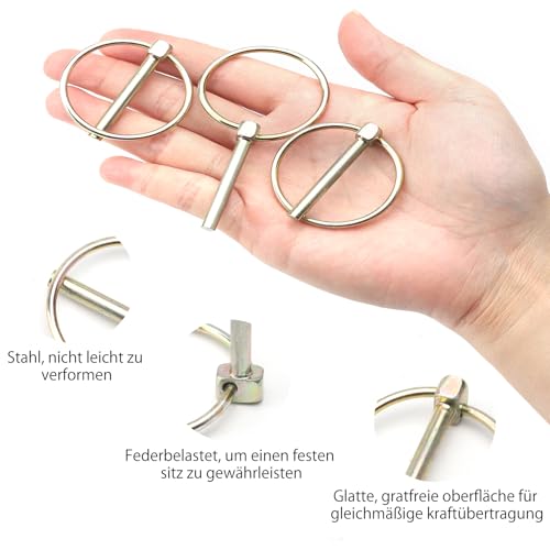 UOCAI 10 Stück Klappsplinte, Sicherungssplint Splinte Sortiment Steckbolzen Klappsplint Splintbolzen Klappstecker Klappsplinten für Traktoren, Lastwagen Bauernhof Anhänger Rasenmäher als 42x4mm