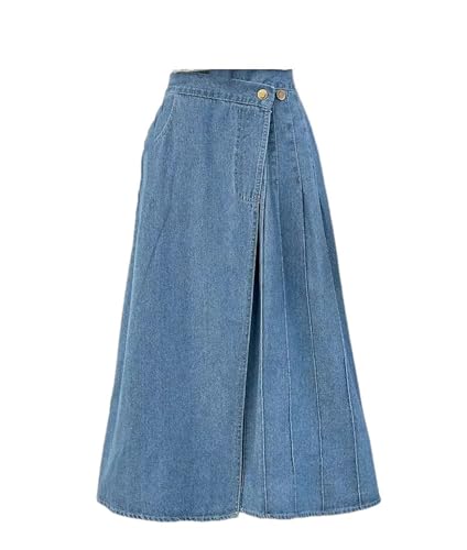 Women's High Waist Slim Fit Pleated Denim Skirt Casual Midi A-Line Jean Skirt2