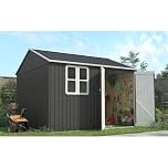 BIRCHTREE Garden Shed Steel Apex Roof House Outdoor Backyard Storage With Lockable Double Doors Window Free Foundation Tool Equipment Organizer Air Vents 10x8FT Anthracite