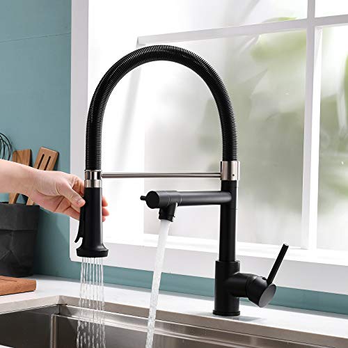 Commercial Spring Kitchen Sink Faucet With Soap Dispenser,Black&Brushed Nickel #TOP1