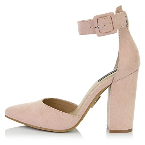 DailyShoes Women's Fashion Pointed Toe Chunky Ankle Strap Buckle High Heels Shoes - Image 3
