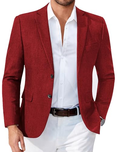 COOFANDY Mens Dress Blazer Red Slim Fit Suit Jacket Two Buttons Casual Sport Coats, Red, XXL