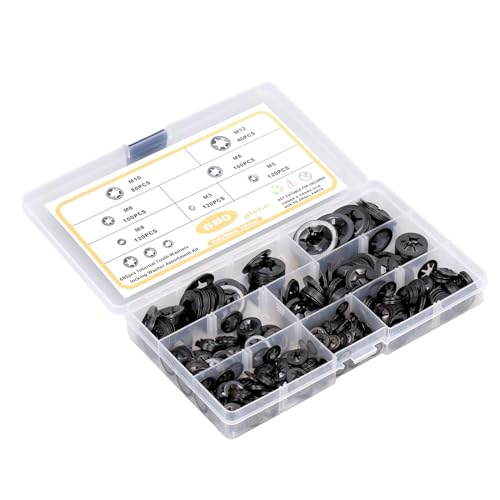 680Pcs Washers Flat Locking Internal Tooth Assortment Kit M3?M12 Carbon Steel Flat Washers for Mechanical Equipment