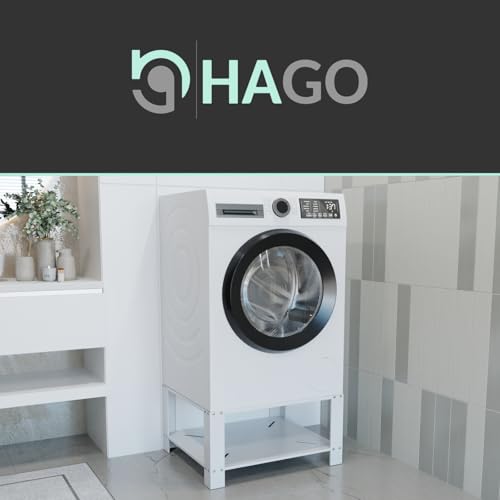 HAGO24 | Waschmaschinen-Untergestell 63x54x32cm | Weiß | Sockel 40cm Höhe | Ablage Unterbau | Gummifüße | Rückenschonend | Ablagefach | 150kg Traglast | Vibrationsschutz