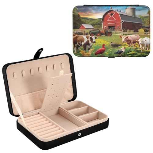 Haskirky Farm Animals Jewelry Box Portable PU Leather Travel Jewelry Organize for Women Jewelry Storage Display Holder for Ring, Necklace, Earring