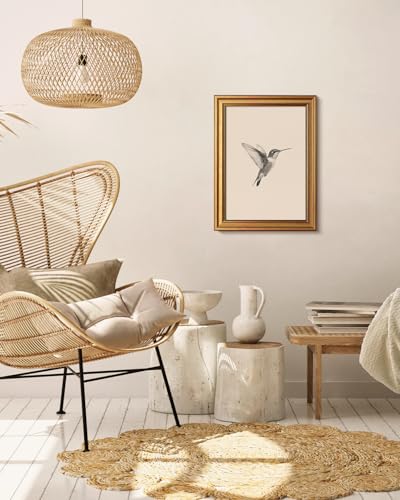 Image of VIYYIEA Vintage Gold Framed Wall Art for Living Room, Birds Canvas Prints Home Decor, Sketch Painting Picture, Bedroom Wall Decor Gifts for Friends or Family -【Hummingbird】-(16L x 12W)