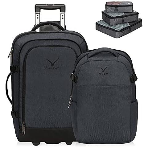 Hynes Eagle 2 in 1 Travel Backpack 22 inches Carry on Luggage 63L Rolling Backpack for Men Women with Packing Cubes 3PCS Set Cover