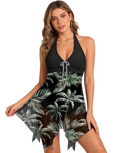 Col halter décolleté v profond tankini avec robe ensemble de 2 pièces haut de gamme pour femme