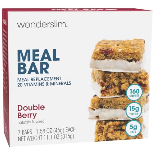 WonderSlim Meal Replacement Bar, Double Berry, 15g Protein, 20 Vitamins & Minerals, Gluten Free (7ct)