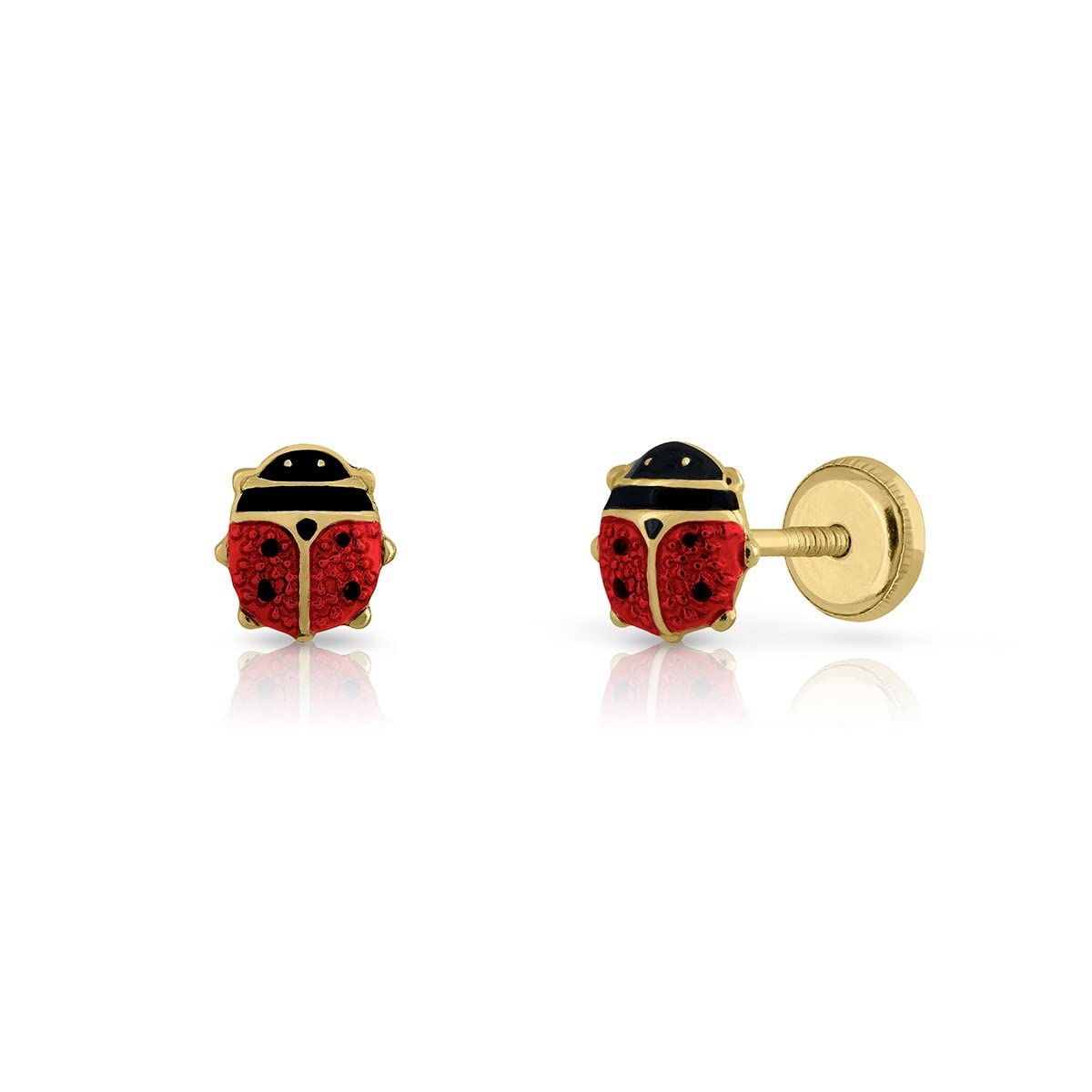 Pendientes Oro de Ley Certificado/Niña/Mujer. Diseño Mariquita. Cierre de seguridad a rosca. Medida 5x6 mm.(4-5859)