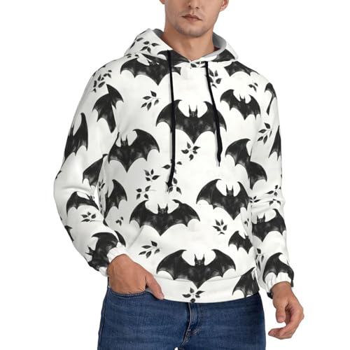 Hoodies For Men - Black Bat Print Long Sleeve Casual Men'S Hoodies & Sweatshirts Pullover With Pocket